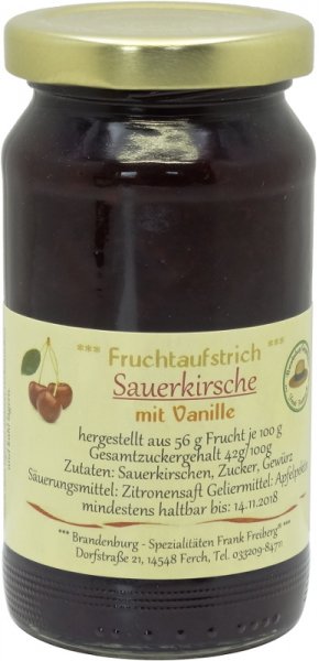 Fercher Fruchtaufstrich Sauerkirsche mit Vanille, Glas 235 g